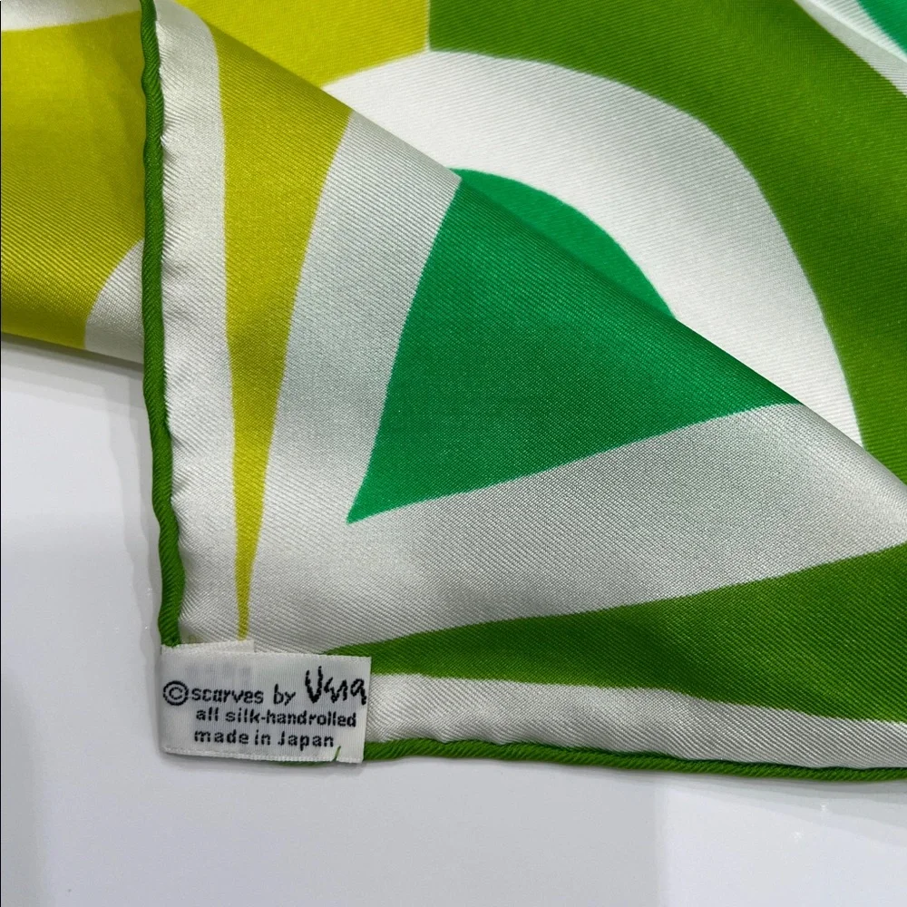 Vintage Vera Neumann geometric design neon greens and white 60’s scarf Japan